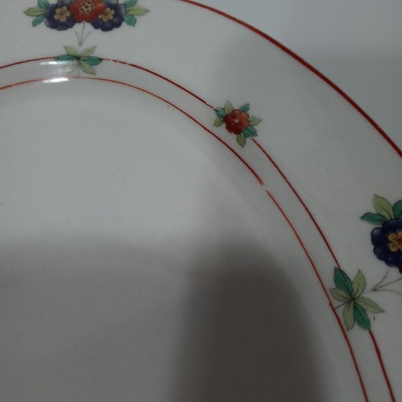 O.P. Co Syracuse China Canterbury Oval Serving Platter Floral Red Trim Vintage - Picture 9 of 13
